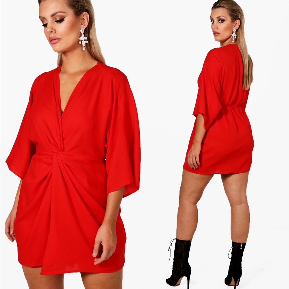 Boohoo Plus Size Red Esme Knot Dress NWT